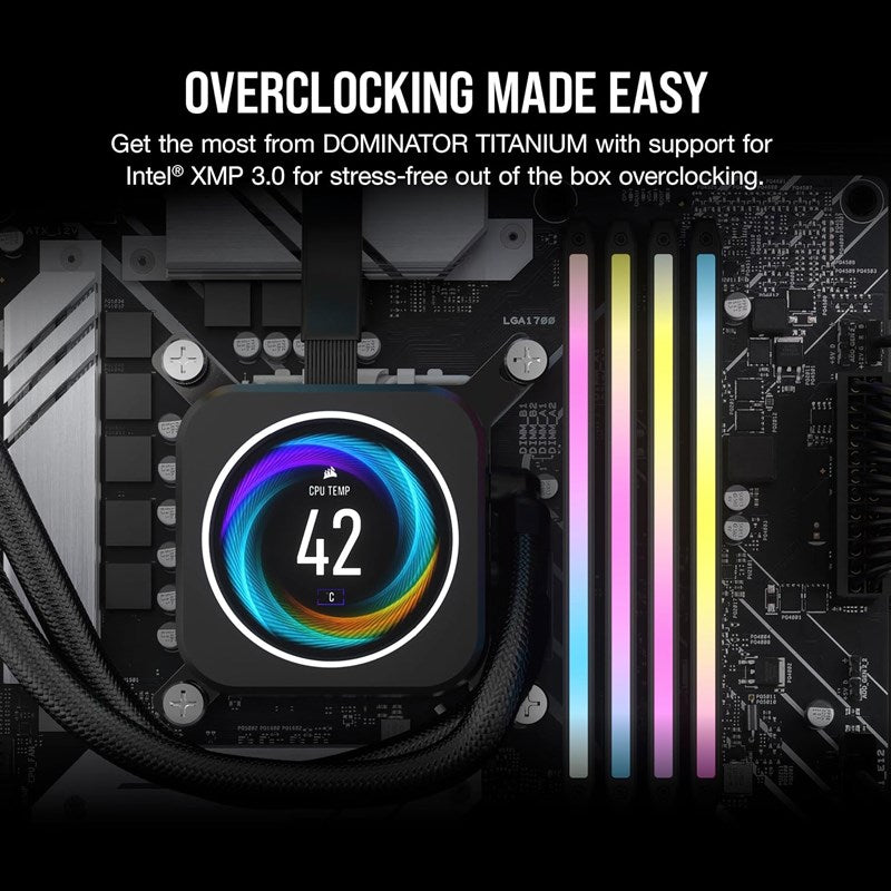 Corsair DOMINATOR TITANIUM RGB 96GB (2x48GB) DDR5 DRAM 6600MT/s CL32 Intel XMP Memory Kit - Black Corsair DOMINATOR TITANIUM RGB 96GB (2x48GB) DDR5 DRAM 6600MT/s CL32 Intel XMP Memory Kit - Black